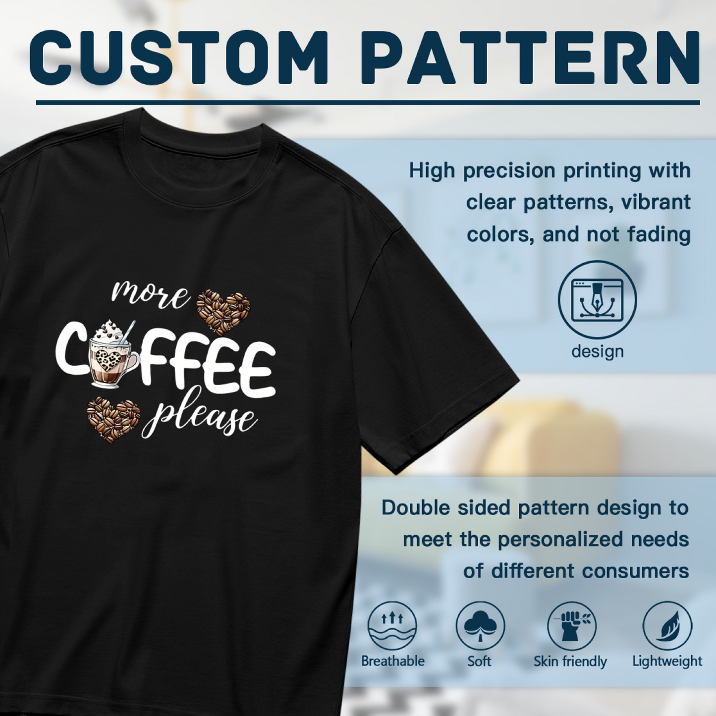 More Coffee Please Coffee Bean Heart Coffee Lover Plus Size Women Printed T-Shirt