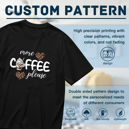 More Coffee Please Coffee Bean Heart Coffee Lover Plus Size Women Printed T-Shirt