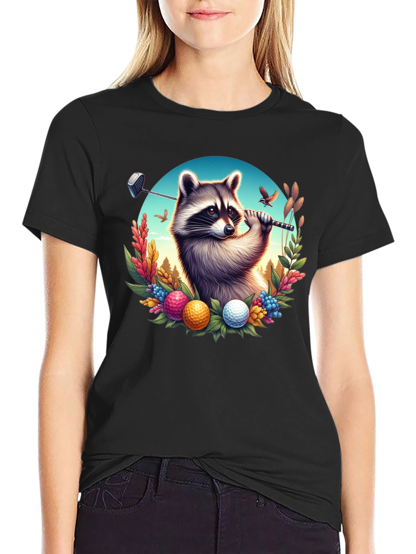 Raccoon Golfer Graphic T-Shirt