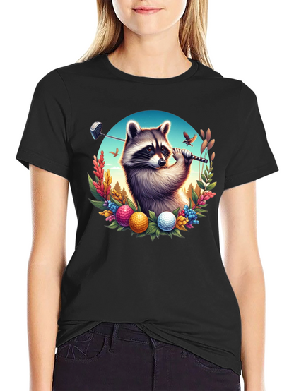 Raccoon Golfer Graphic T-Shirt
