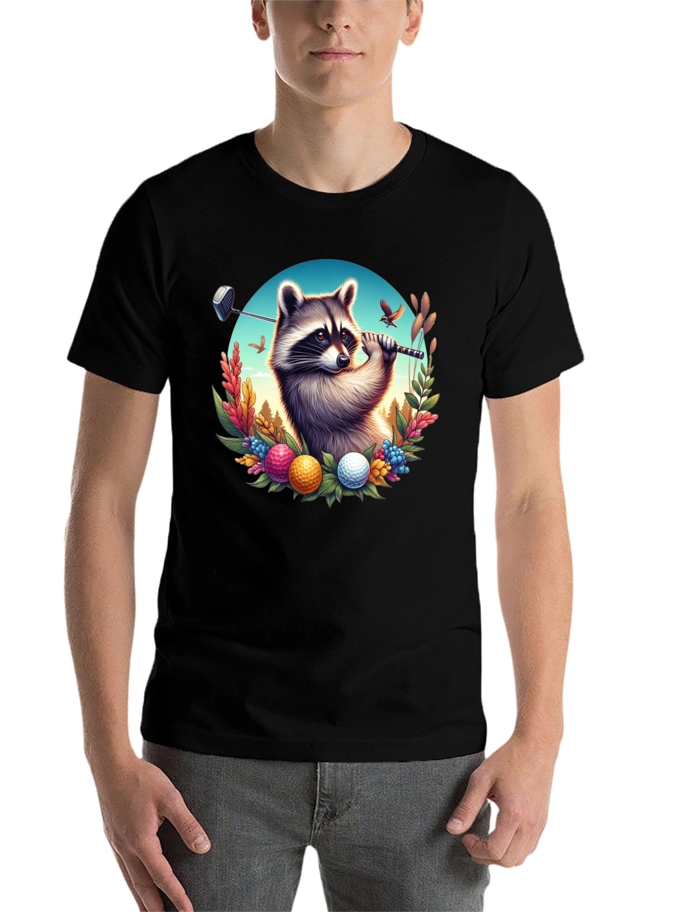 Raccoon Golfer Graphic T-Shirt