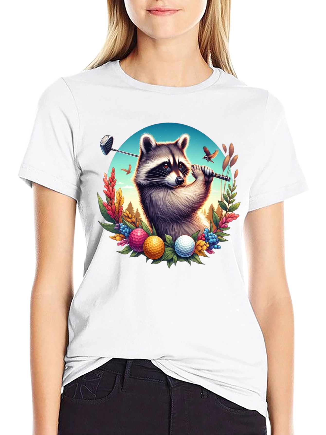 Raccoon Golfer Graphic T-Shirt