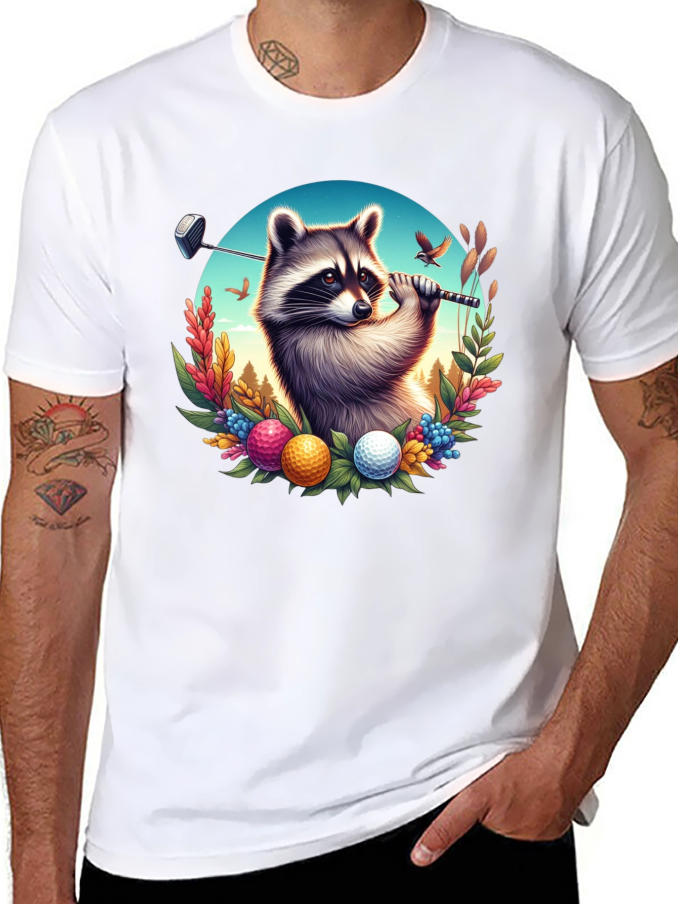 Raccoon Golfer Graphic T-Shirt