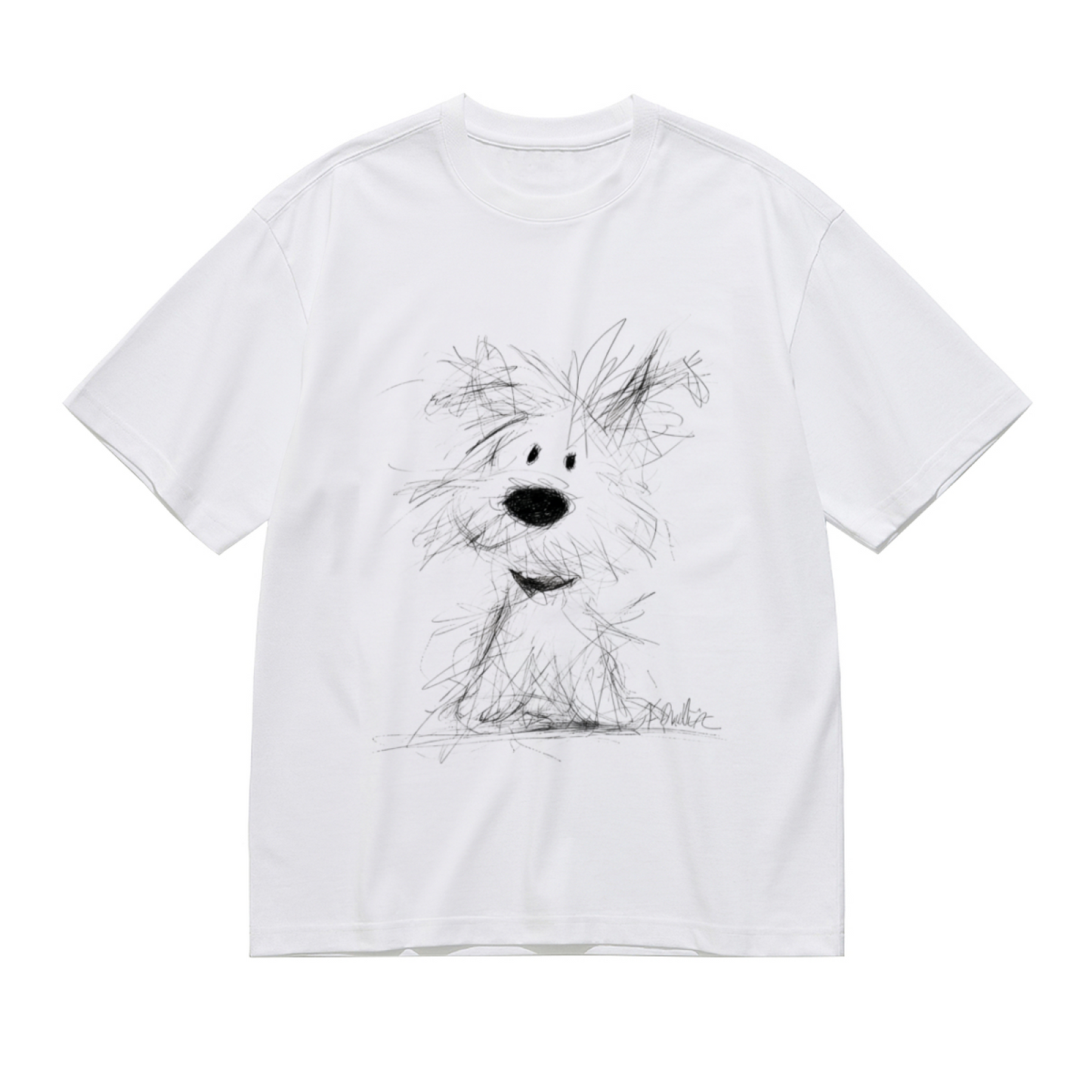 Messy Sketch Fluffy Puppy Art Plus Size Ladies Casual Tee