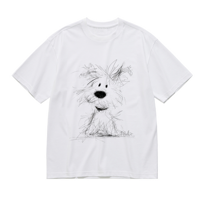 Messy Sketch Fluffy Puppy Art Plus Size Ladies Casual Tee