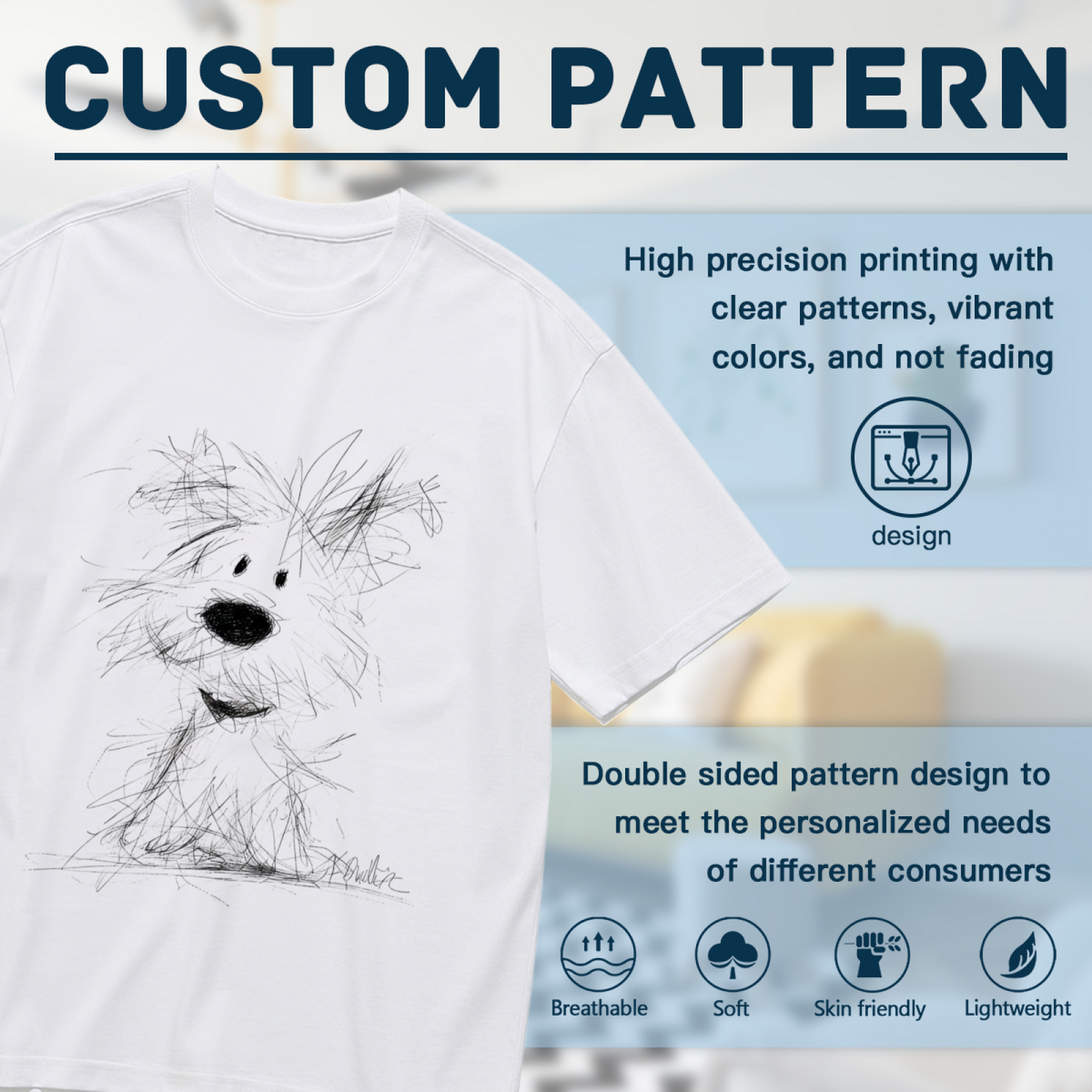 Messy Sketch Fluffy Puppy Art Plus Size Ladies Casual Tee