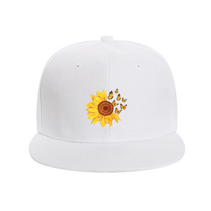 Cute Sunflower & Butterfly White Casual Snapback Sun Hat