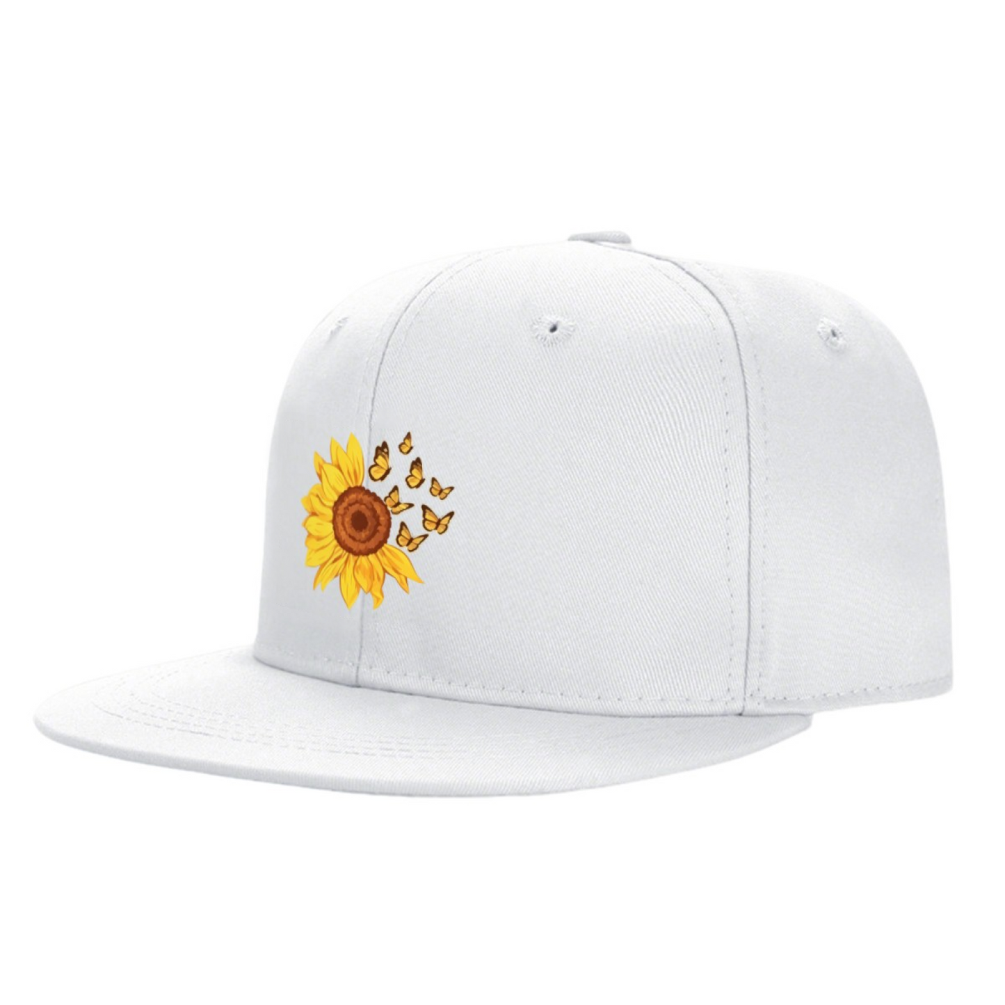 Cute Sunflower & Butterfly White Casual Snapback Sun Hat