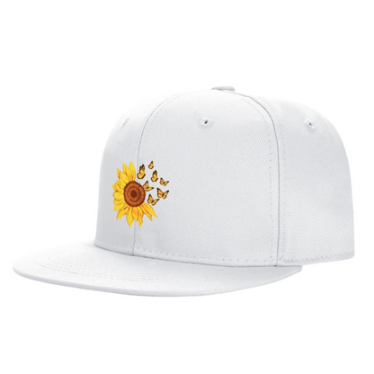 Cute Sunflower & Butterfly White Casual Snapback Sun Hat