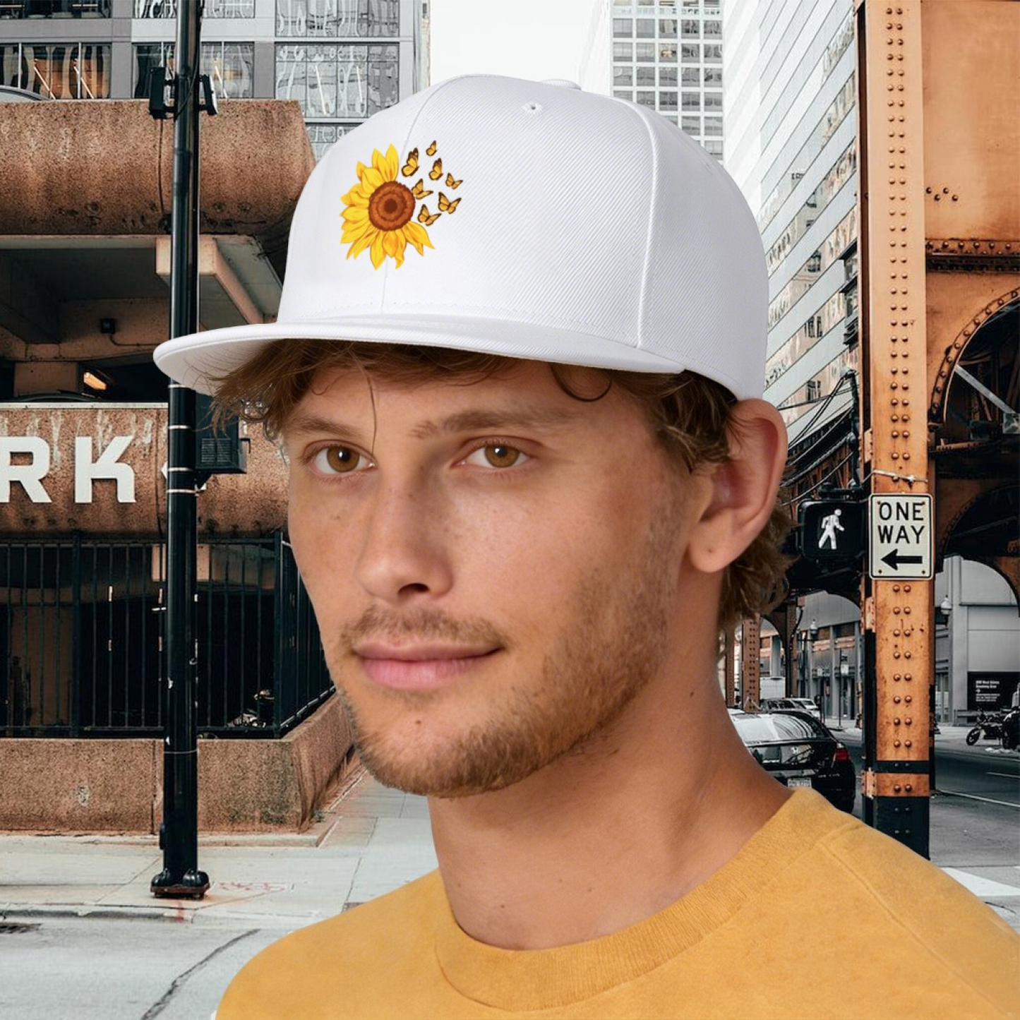 Cute Sunflower & Butterfly White Casual Snapback Sun Hat