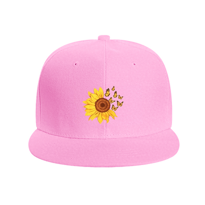 Cute Sunflower & Butterfly White Casual Snapback Sun Hat