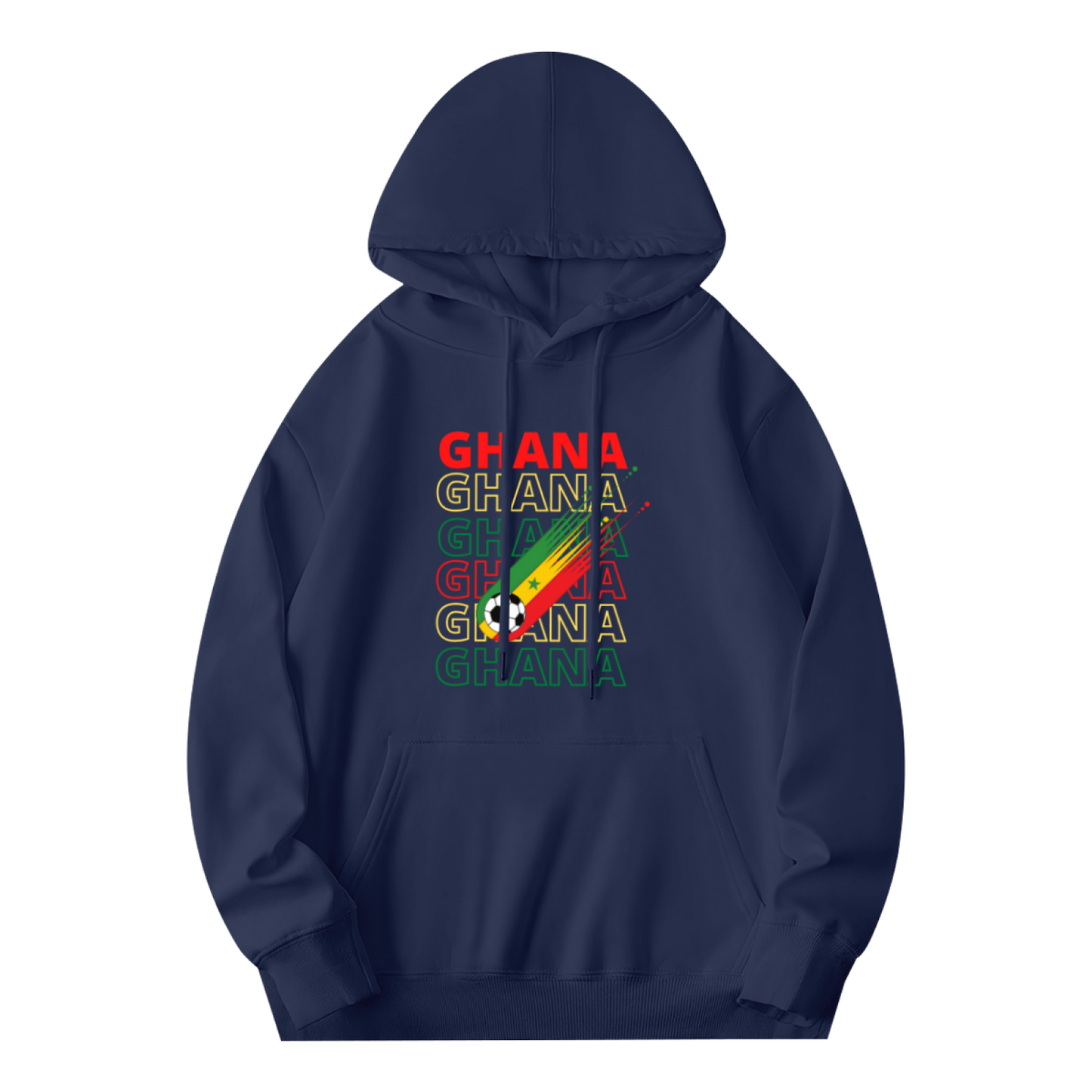 Ghana Football Flag Navy Hoodie, Unisex Sporty Comfort Sweatshirt
