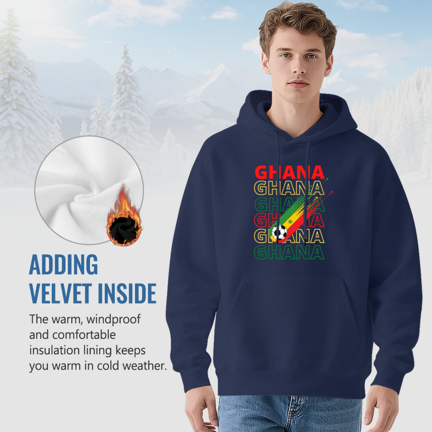Ghana Football Flag Navy Hoodie, Unisex Sporty Comfort Sweatshirt