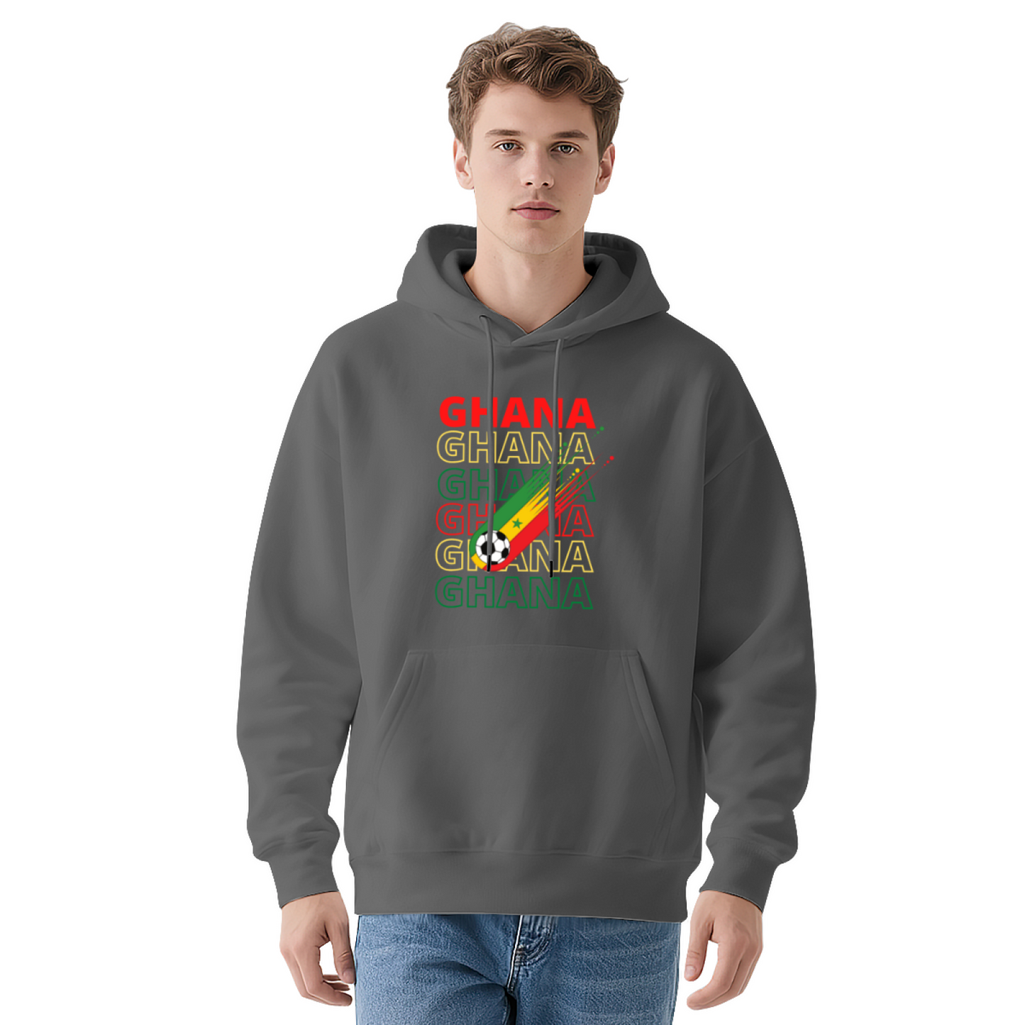 Ghana Football Flag Navy Hoodie, Unisex Sporty Comfort Sweatshirt
