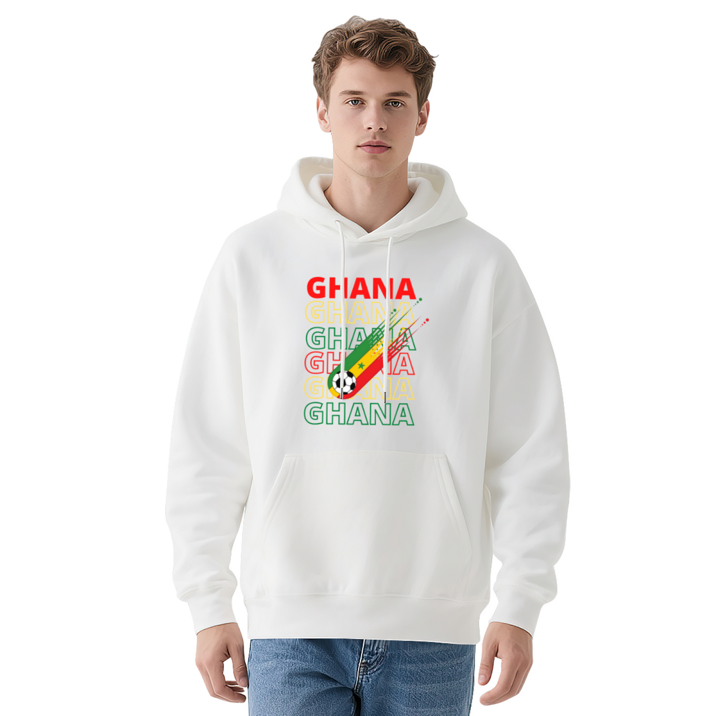 Ghana Football Flag Navy Hoodie, Unisex Sporty Comfort Sweatshirt