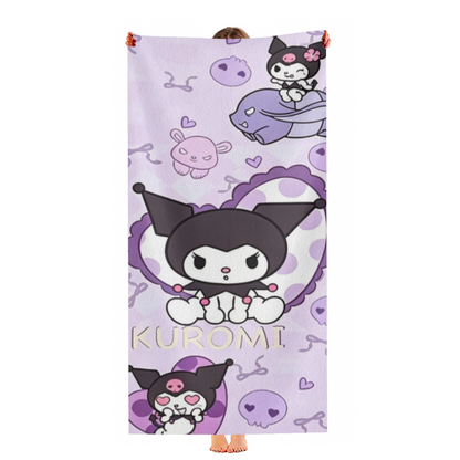 Popular Kuromi Cartoon Beach Towel, Ultra Soft, Comfortable and High Water Absorption, Perfect for Beach Days