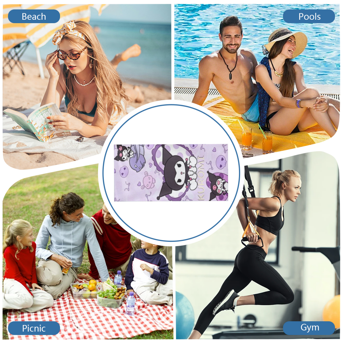 Popular Kuromi Cartoon Beach Towel, Ultra Soft, Comfortable and High Water Absorption, Perfect for Beach Days
