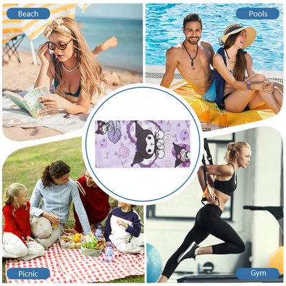 Popular Kuromi Cartoon Beach Towel, Ultra Soft, Comfortable and High Water Absorption, Perfect for Beach Days
