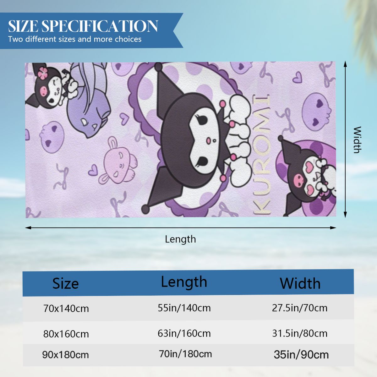 Popular Kuromi Cartoon Beach Towel, Ultra Soft, Comfortable and High Water Absorption, Perfect for Beach Days