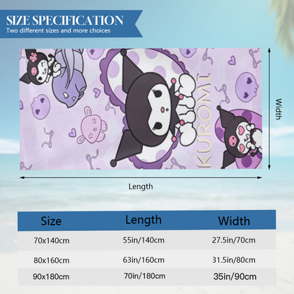 Popular Kuromi Cartoon Beach Towel, Ultra Soft, Comfortable and High Water Absorption, Perfect for Beach Days