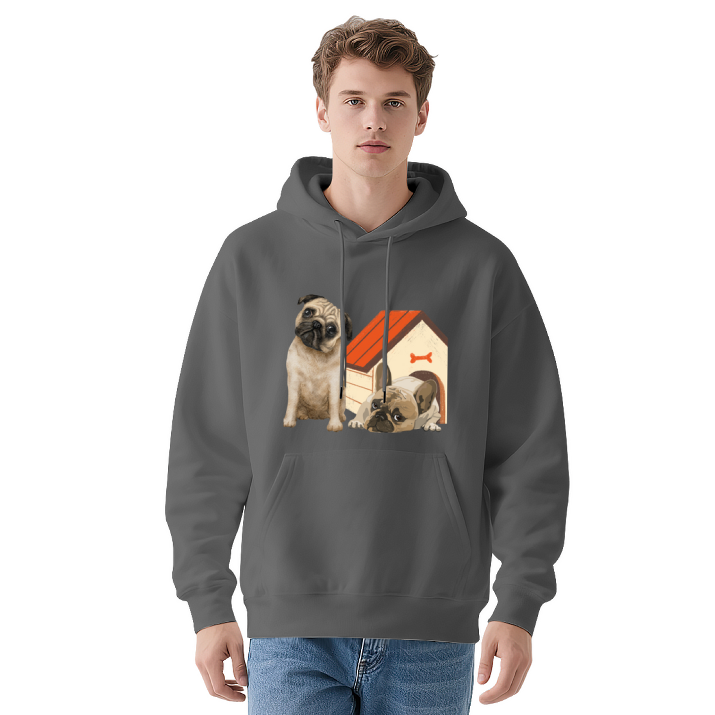 Two Cute Pugs Pet Lover Cozy Black Hoodie, Daily Relax Top