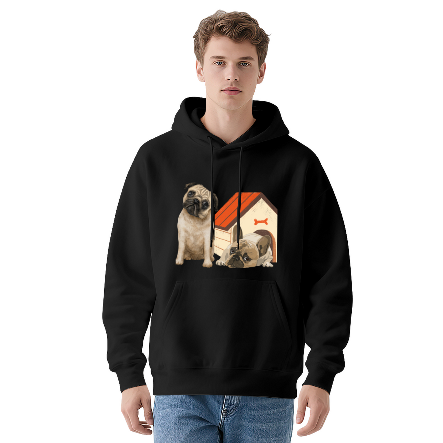 Two Cute Pugs Pet Lover Cozy Black Hoodie, Daily Relax Top