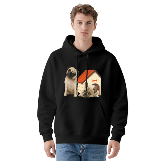 Two Cute Pugs Pet Lover Cozy Black Hoodie, Daily Relax Top