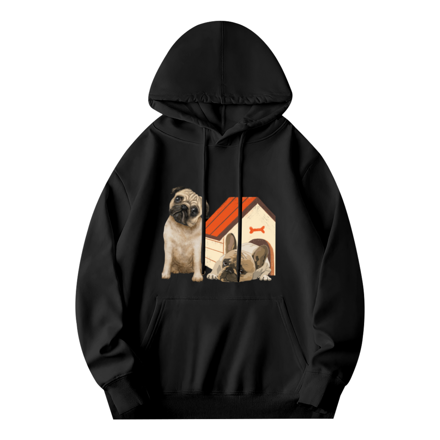 Two Cute Pugs Pet Lover Cozy Black Hoodie, Daily Relax Top