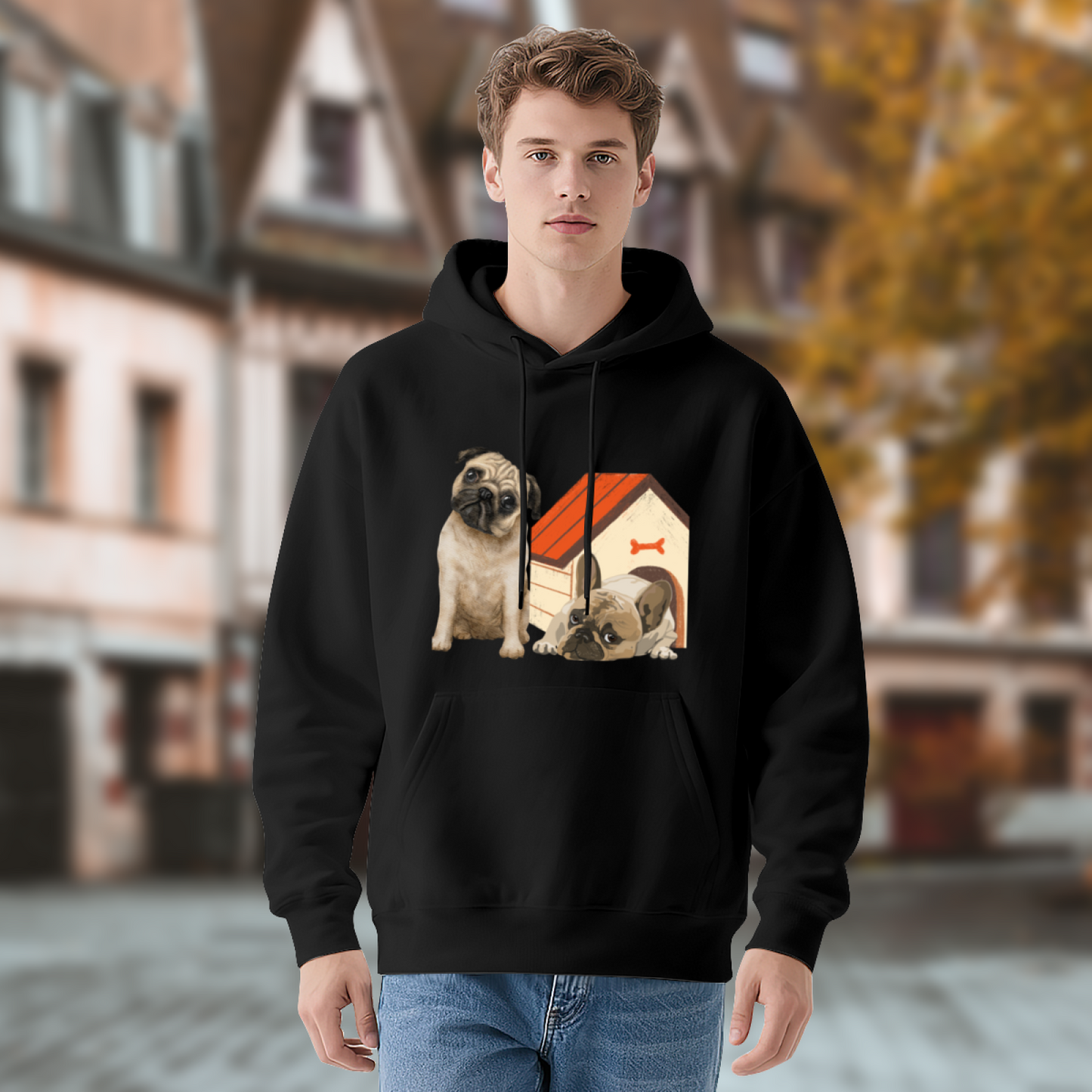 Two Cute Pugs Pet Lover Cozy Black Hoodie, Daily Relax Top