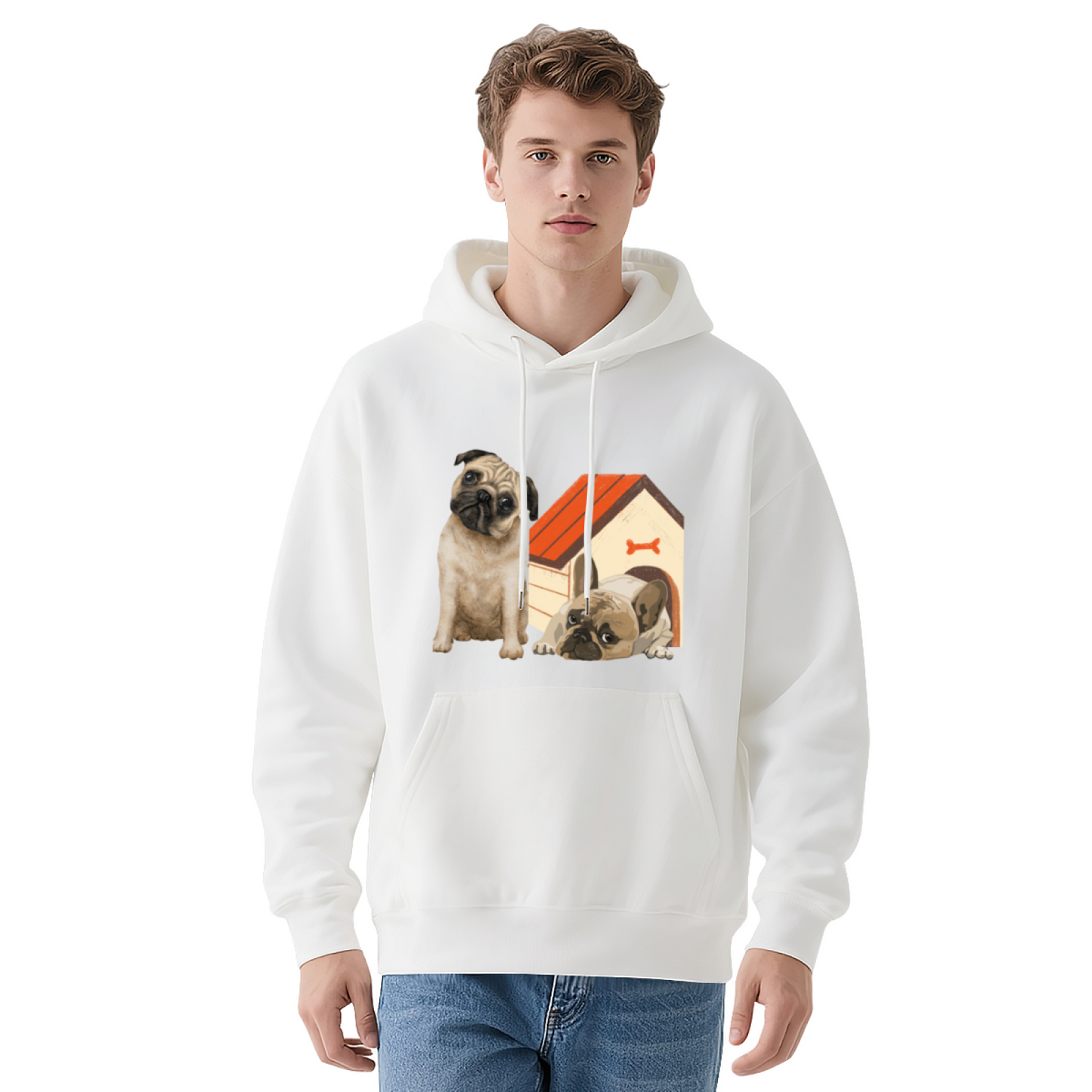 Two Cute Pugs Pet Lover Cozy Black Hoodie, Daily Relax Top