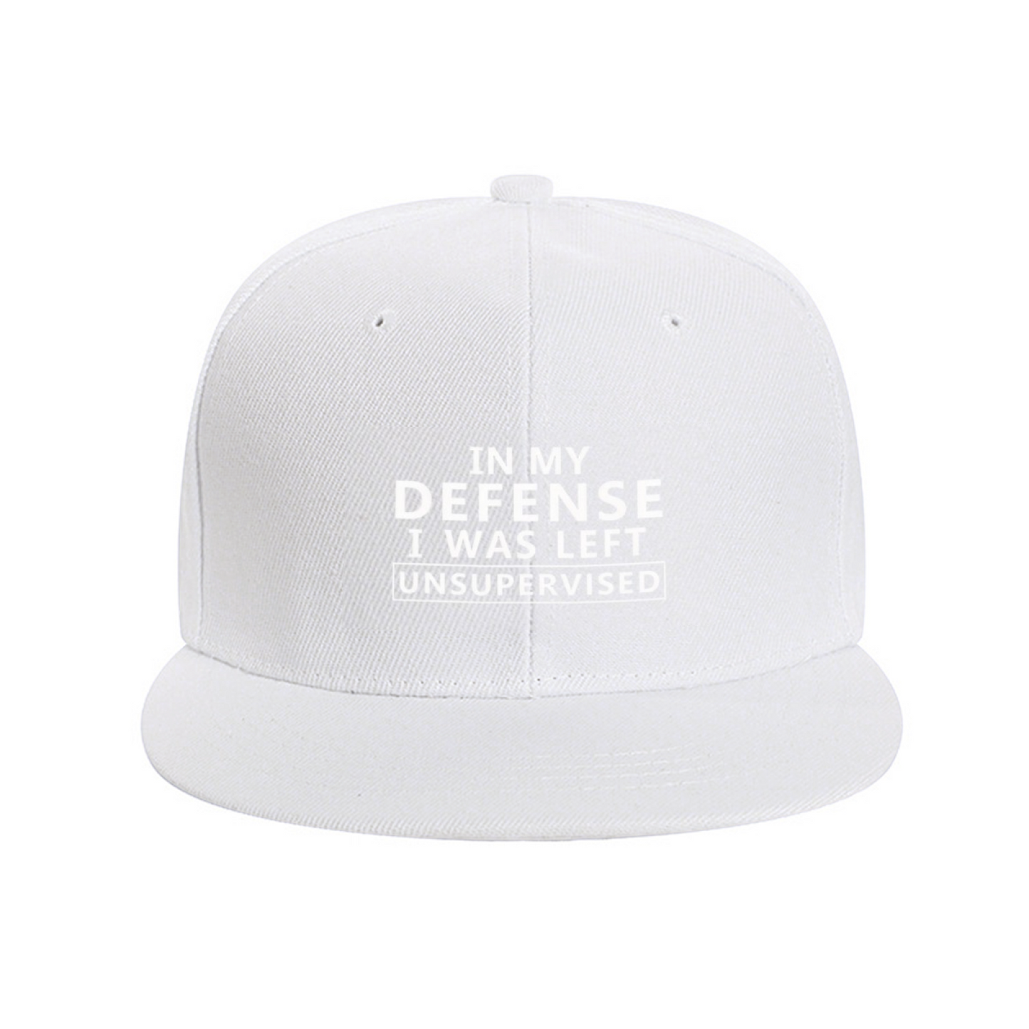 In My Defense I Was Left Unsupervised Red Flat Brim Snapback Sun Hat, Funny Sassy Quote Cap