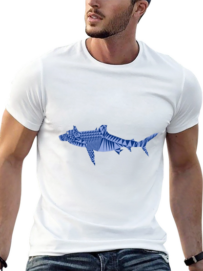 Geometric Shark Graphic Tee - Black