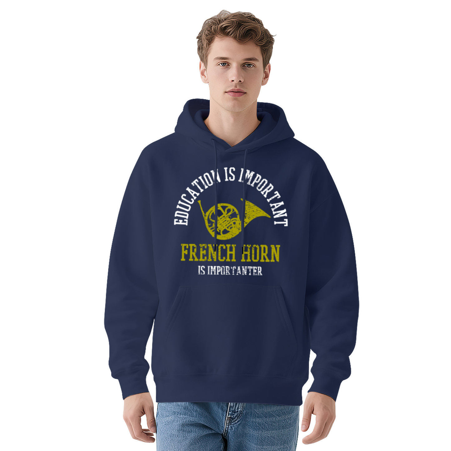 French Horn Music Lover Black Hoodie, Comfortable Band Student Casual Hoodie