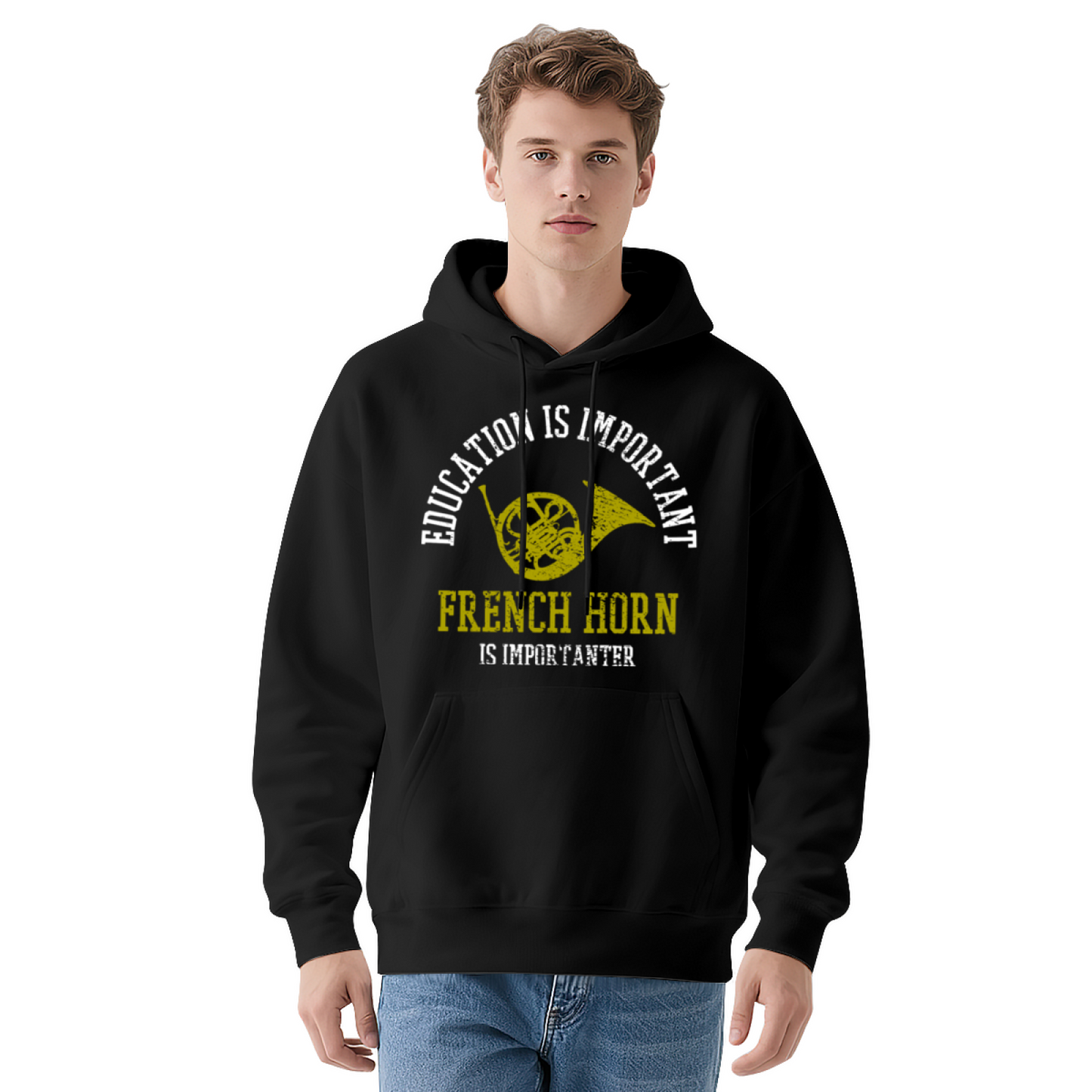 French Horn Music Lover Black Hoodie, Comfortable Band Student Casual Hoodie