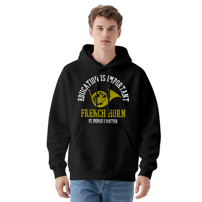 French Horn Music Lover Black Hoodie, Comfortable Band Student Casual Hoodie