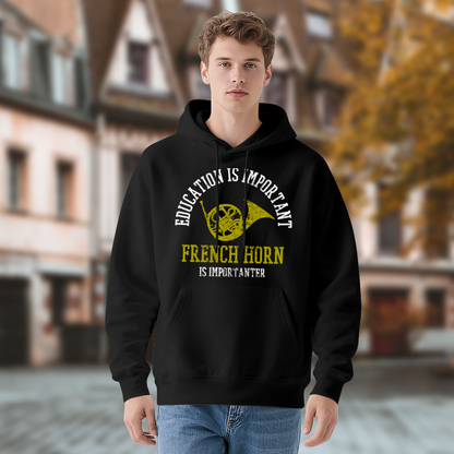French Horn Music Lover Black Hoodie, Comfortable Band Student Casual Hoodie