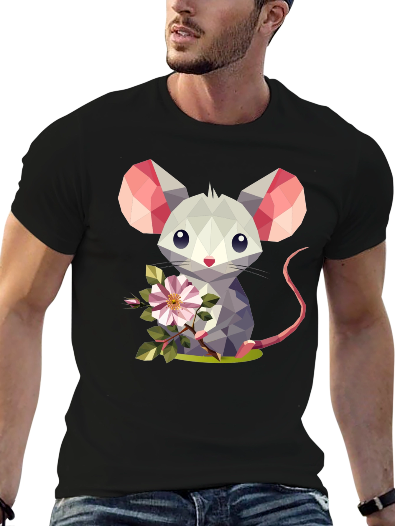 Geometric Mouse Flower T-Shirt - Stylish Graphic Tee