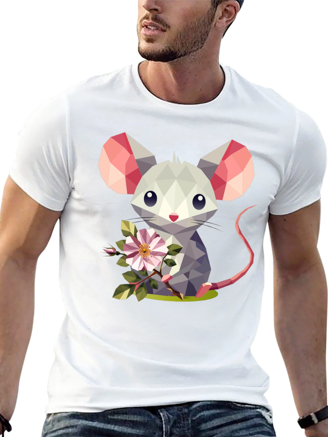 Geometric Mouse Flower T-Shirt - Stylish Graphic Tee