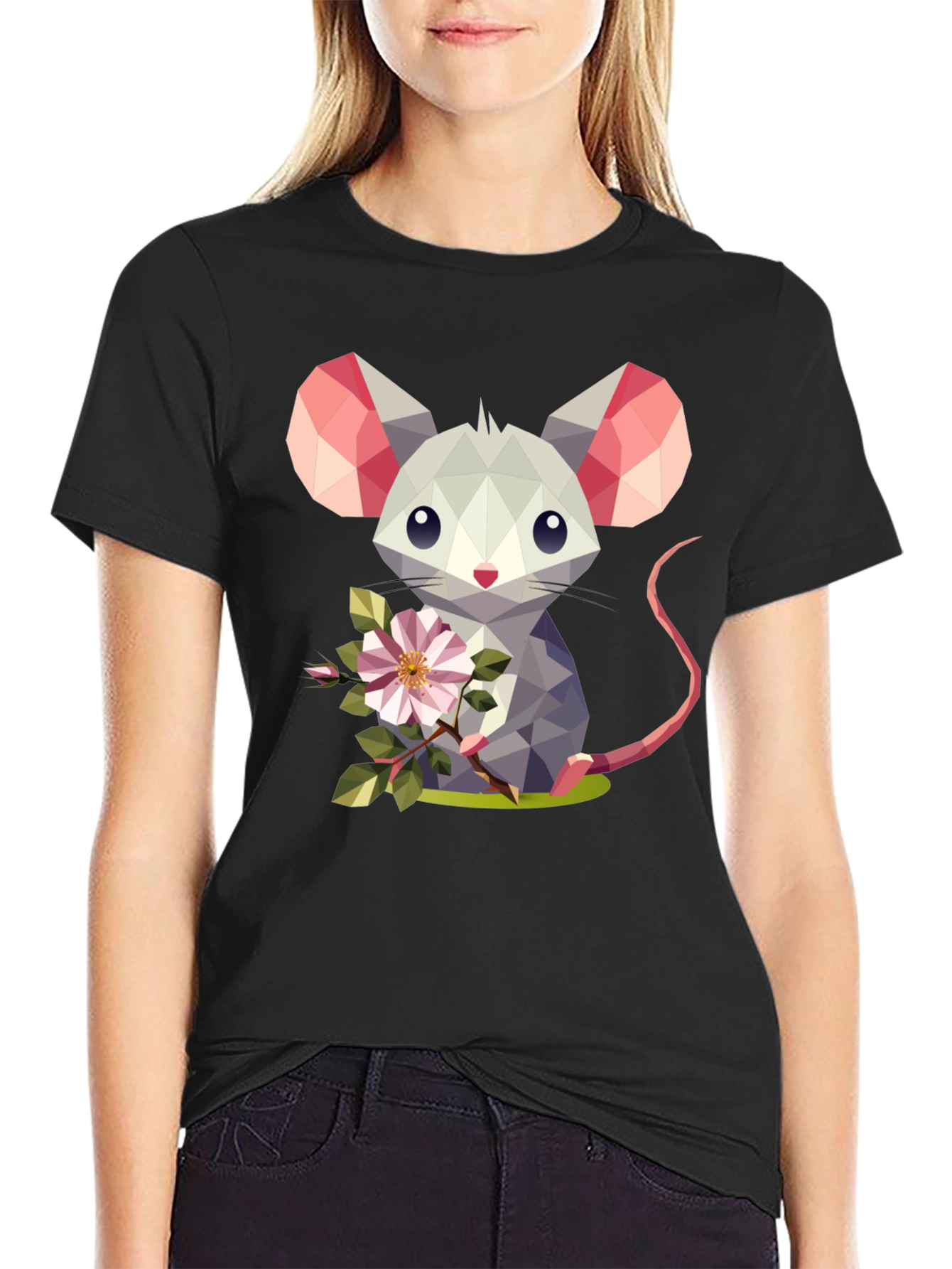 Geometric Mouse Flower T-Shirt - Stylish Graphic Tee