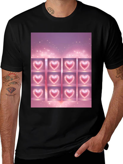 Heart Grid Graphic Tee - Trendy Black T-Shirt
