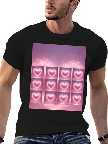 Heart Grid Graphic Tee - Trendy Black T-Shirt
