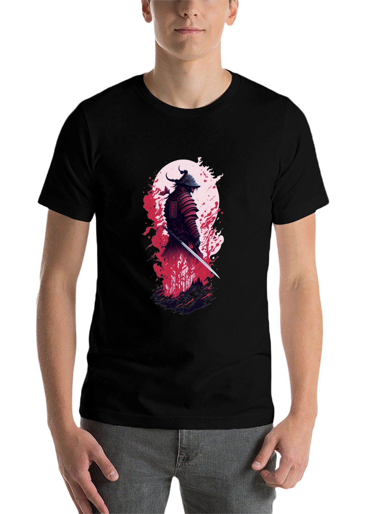Samurai Warrior Graphic Tee - Stylish Black T-Shirt