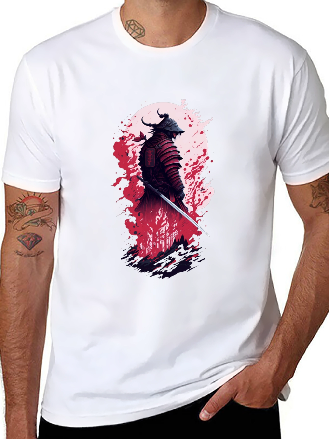 Samurai Warrior Graphic Tee - Stylish Black T-Shirt