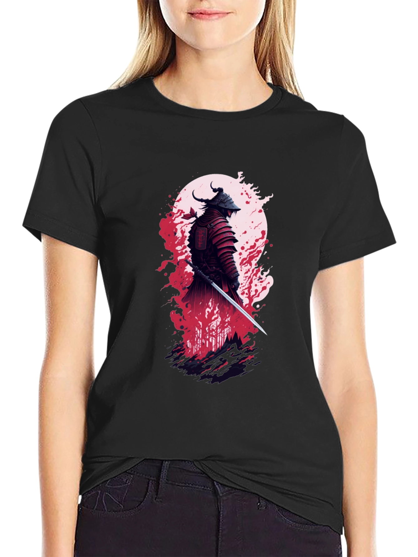 Samurai Warrior Graphic Tee - Stylish Black T-Shirt