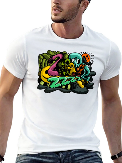 Mens Black T-Shirt with Cartoon Graphic