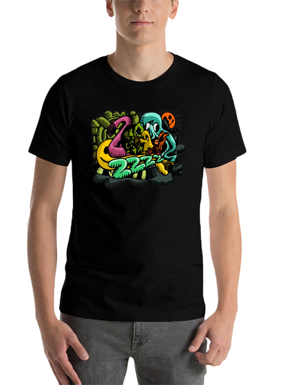 Mens Black T-Shirt with Cartoon Graphic