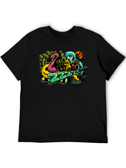 Mens Black T-Shirt with Cartoon Graphic
