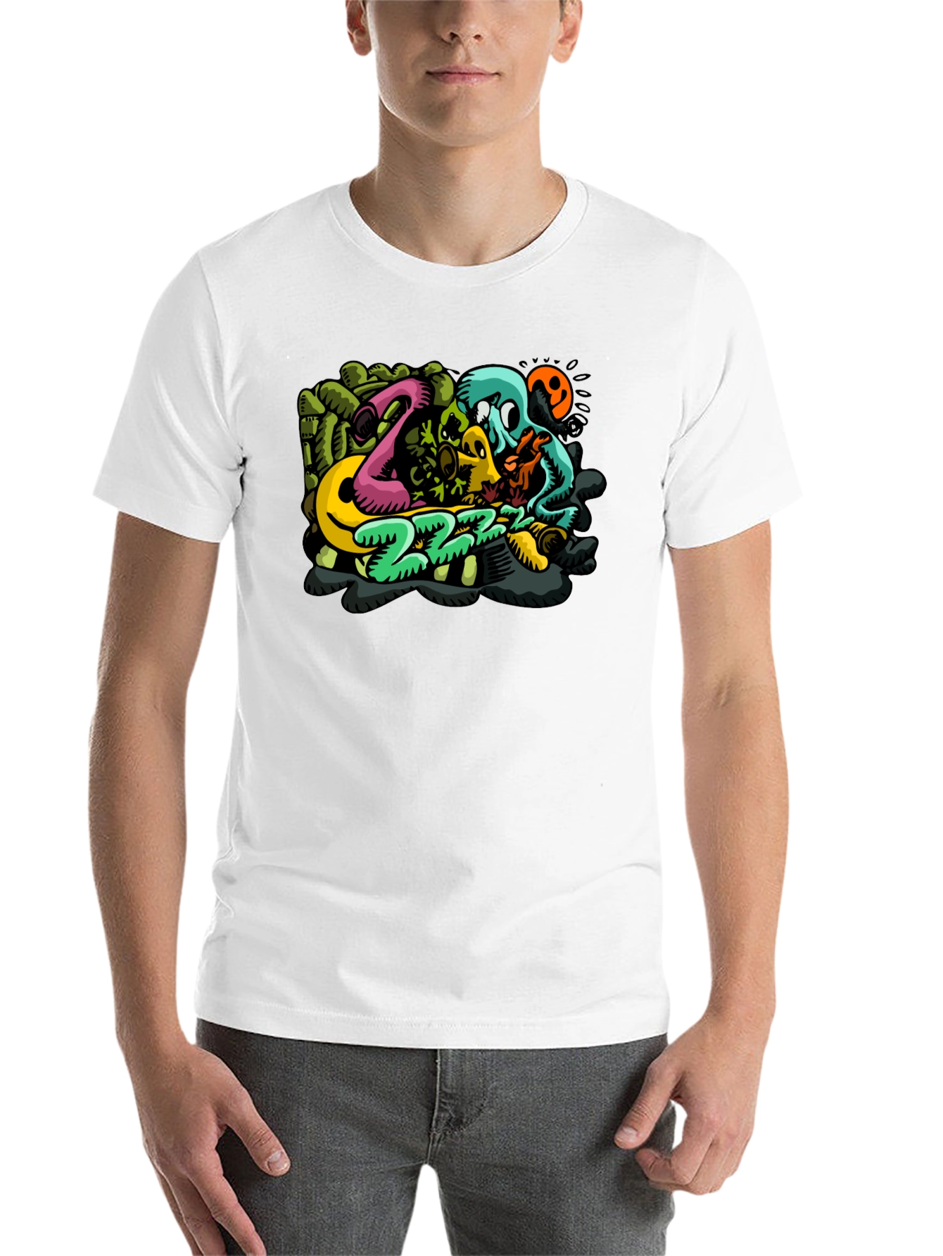 Mens Black T-Shirt with Cartoon Graphic
