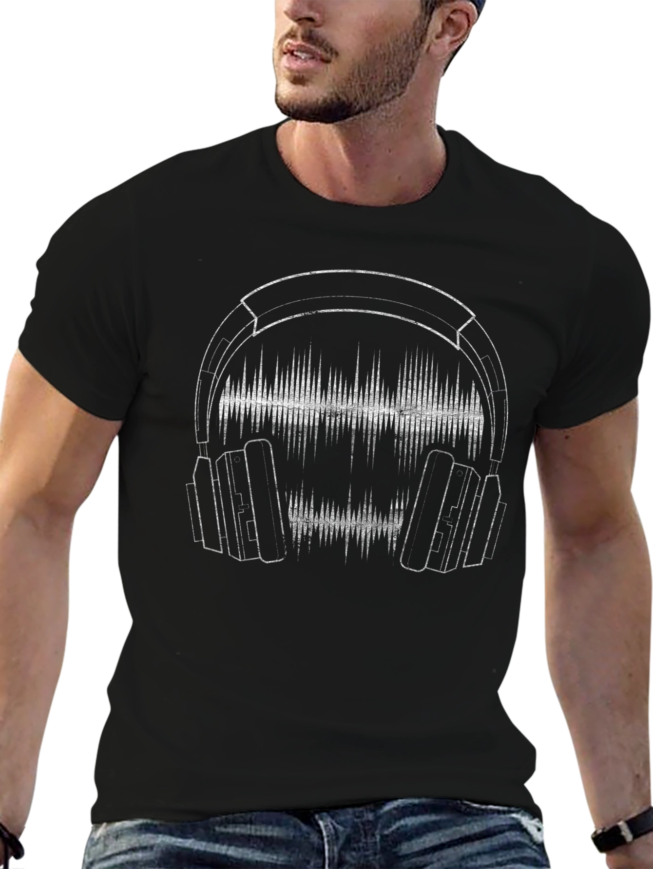 Headphone Soundwave Graphic Tee - Black Cotton