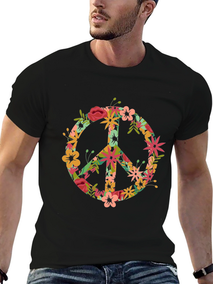 Floral Peace Sign Black T-Shirt